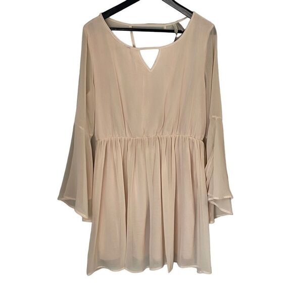 Paper Crane Dresses & Skirts - Paper Crane Womens Flare‎ Sleeve Dress Tunic Sheer Mini Cutout Beige Size XL